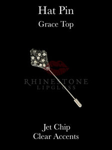 Hat Pin - Grace Top Jet Chip with Clear Accents