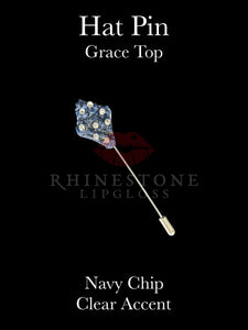 Hat Pin - Grace Top Navy Blue Chip with Clear Accents