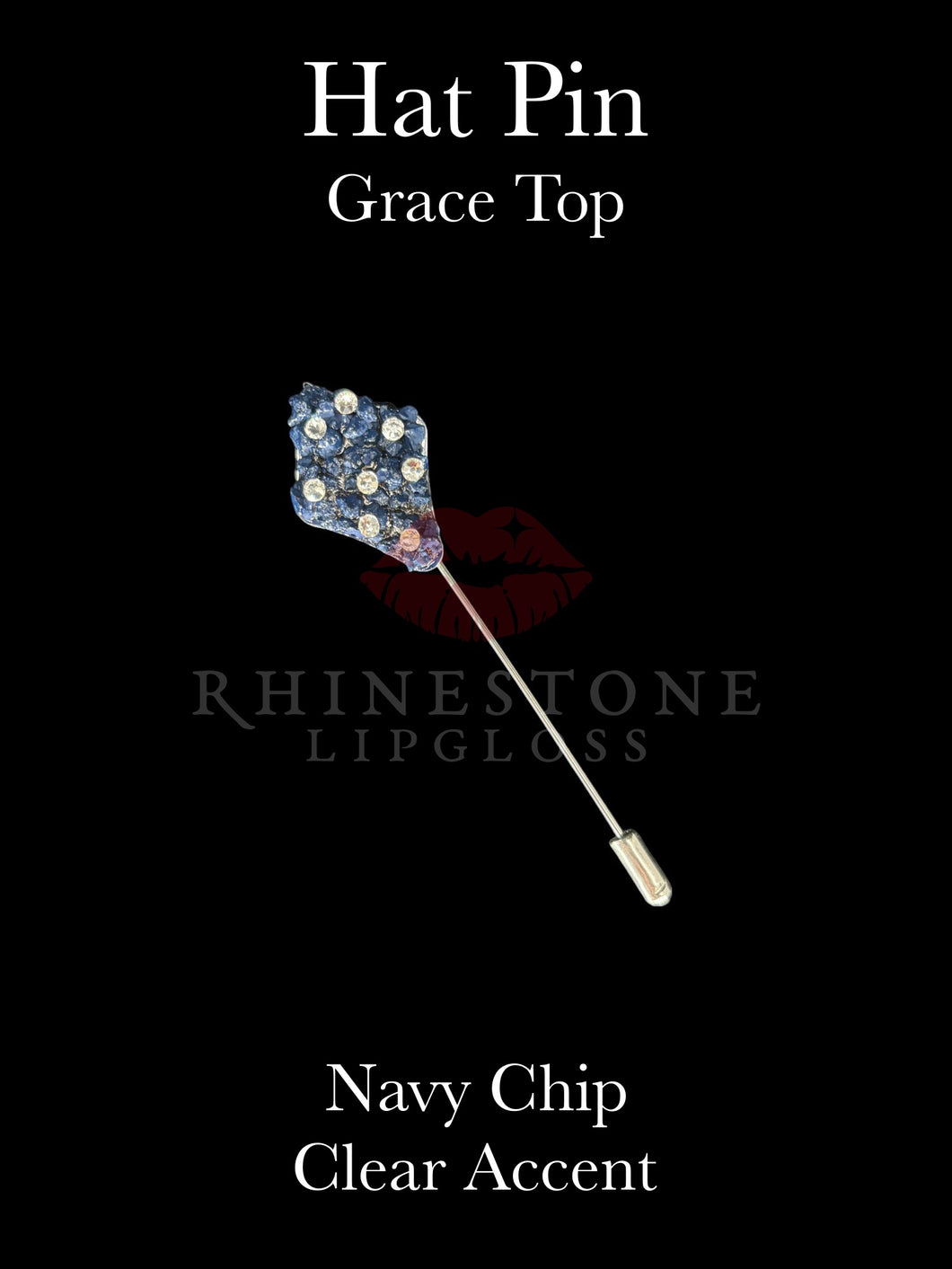 Hat Pin - Grace Top Navy Blue Chip with Clear Accents