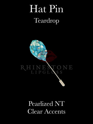 Hat Pin - Teardrop Pearlized Natural Turquoise with Clear Accents