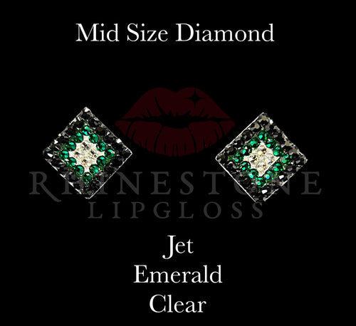 Diamond 3-Color  Mid Size -  Jet Outline, Emerald Center, Clear Fill