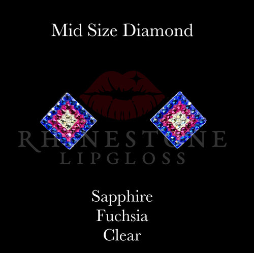 Diamond 3-Color  Mid Size -  Sapphire Outline, Fuchsia Center, Clear Fill
