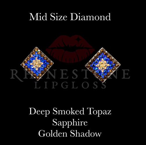 Diamond 3-Color  Mid Size - Smoked Topaz Outline, Sapphire Center, Golden Shadow Fill