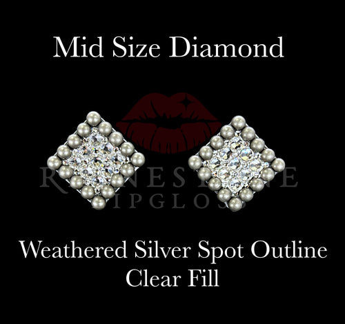 Diamond Mid Size - Weathered Silver Spots Outline, Clear Fill