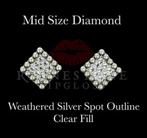 Diamond Mid Size - Weathered Silver Spots Outline, Clear Fill