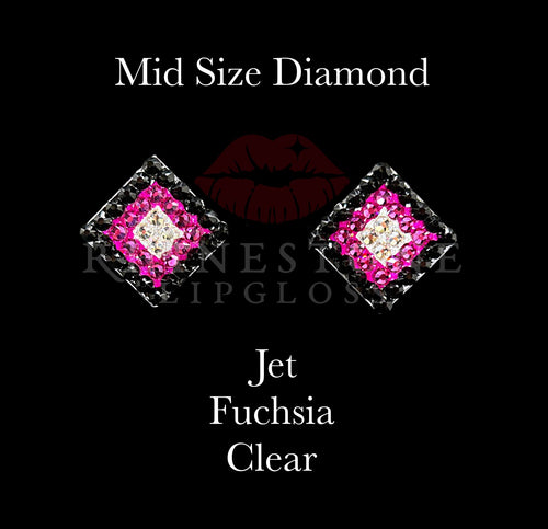 Diamond 3-Color Mid Size - Jet Outline, Fuchsia Center, Clear Fill