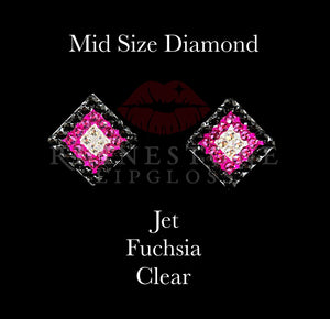 Diamond 3-Color Mid Size - Jet Outline, Fuchsia Center, Clear Fill