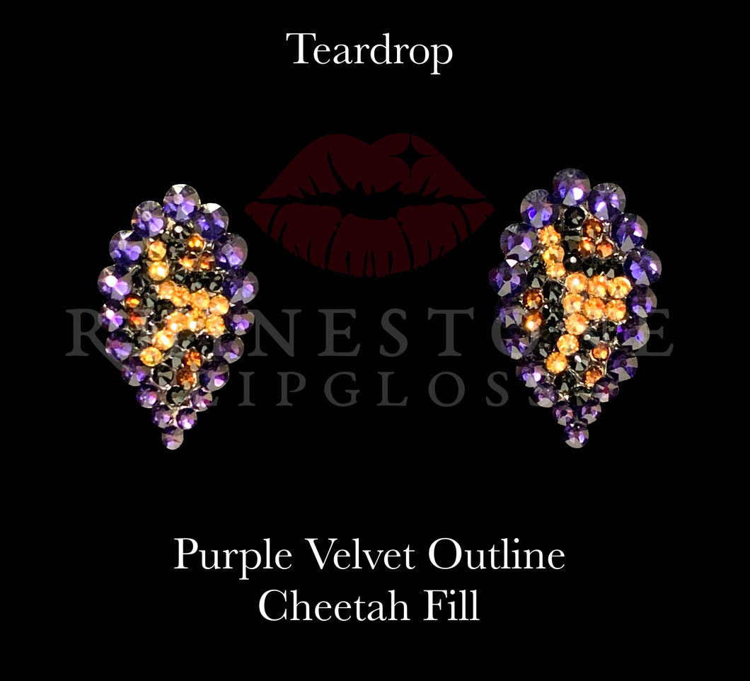 Teardrop Purple Velvet Outline, Cheetah Fill