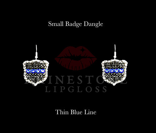 Badge Petite Dangle - Police Thin Blue Line in Jet, Metallic Chrome, Sapphire